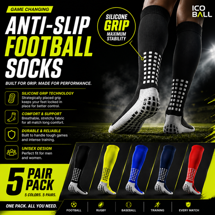 5-Pack Anti-Slip Grip Socks – Silicone Non-Slip Football Socks for Men & Women